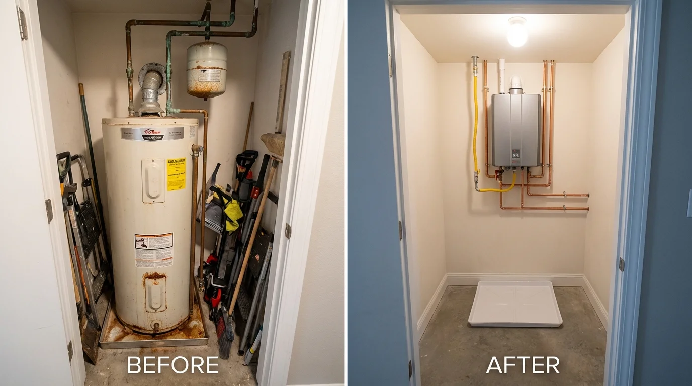 Tank water heater versus wall-mounted tankless unit comparison for Beulah, MI homeowners